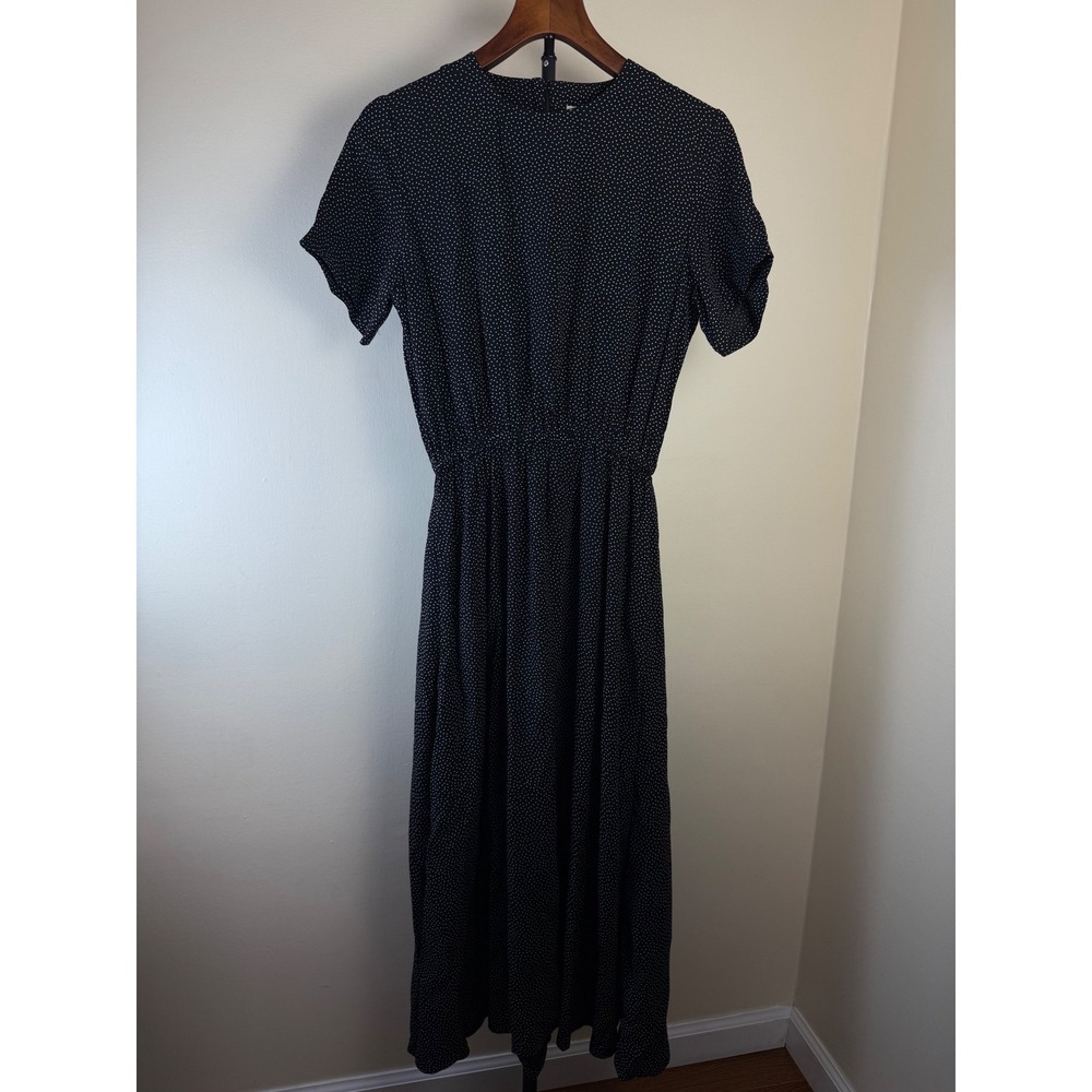 Orvis Women Maxi Dress Black White Polka Dot sz 6 Rayon Made in USA Cottage Y2K